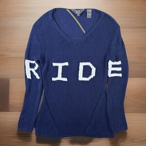 Goode Rider Sweater Knit Pullover Jumper Long Sleeve The Ride Blue Women Sz XS